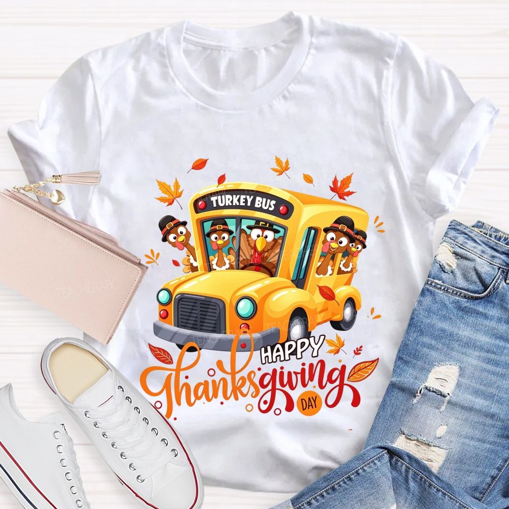 Turkey Bus Happy Thanksgiving Day T-shirt