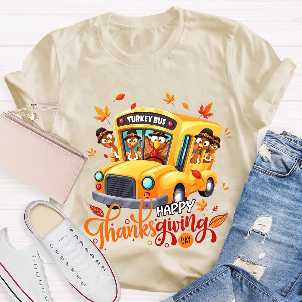 Turkey Bus Happy Thanksgiving Day T-shirt