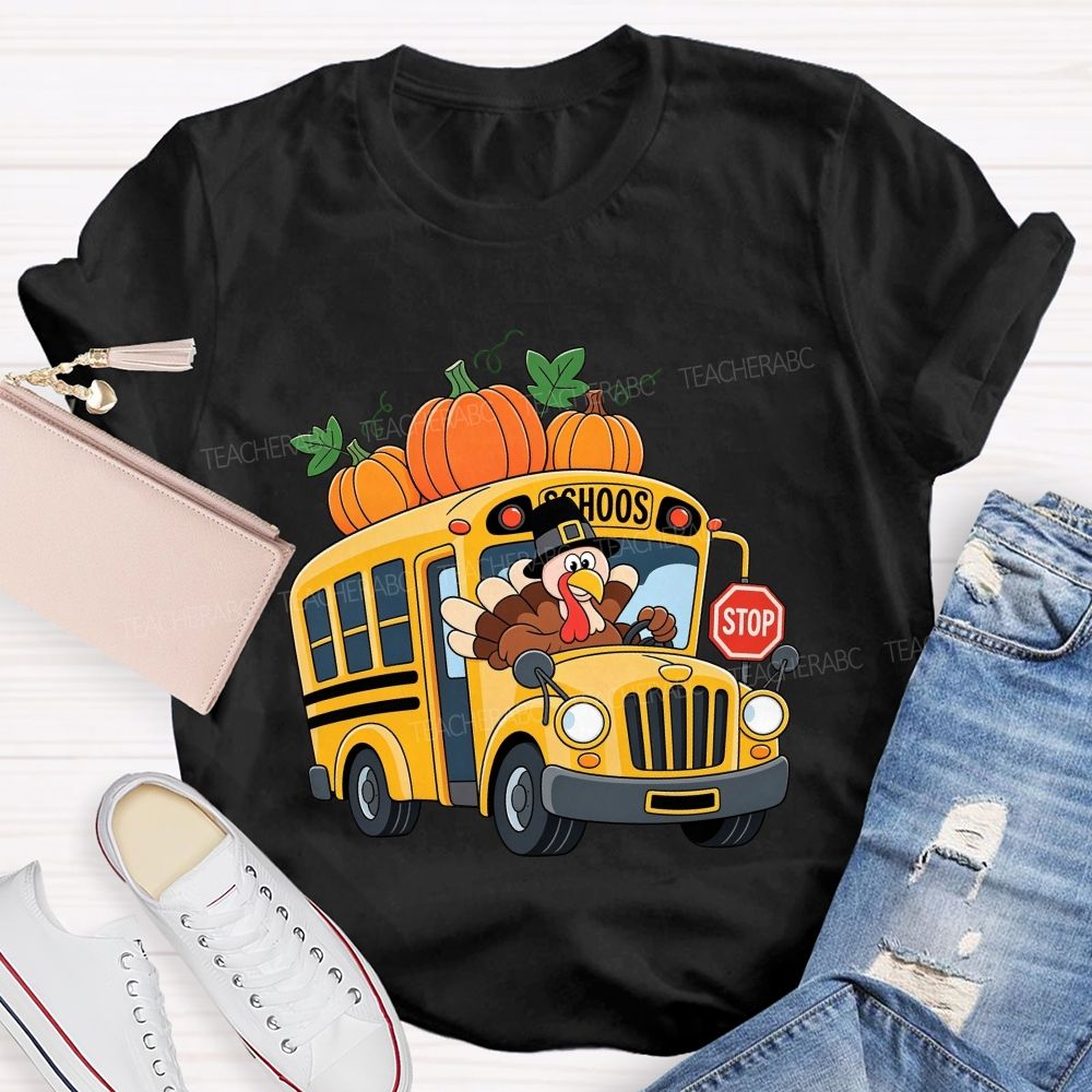 Turkey Drives The Thanksgiving School Bus T-shirt