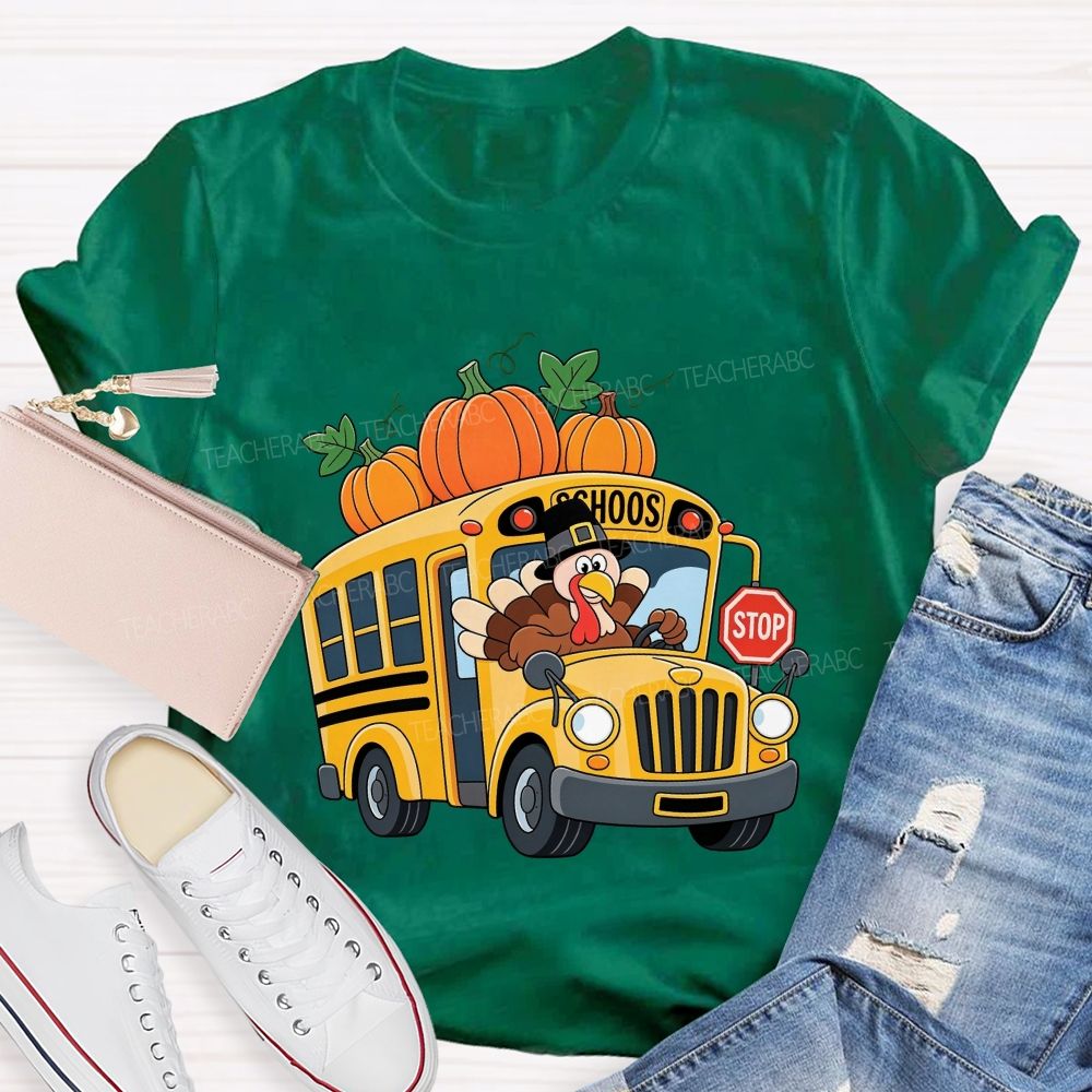 Turkey Drives The Thanksgiving School Bus T-shirt