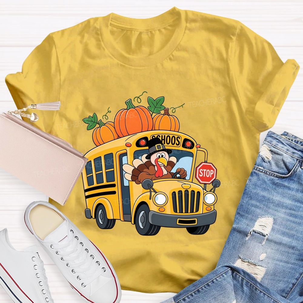 Turkey Drives The Thanksgiving School Bus T-shirt