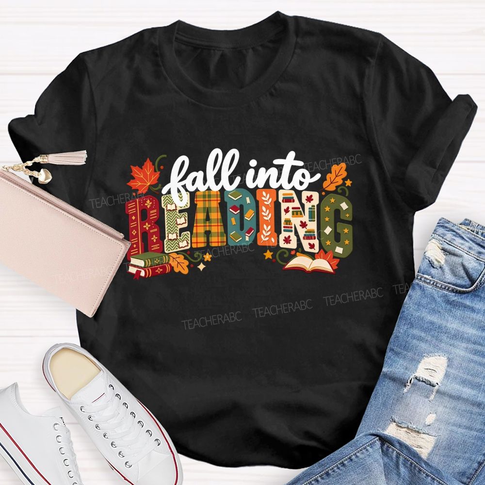 Fall Into Reading Autumn Reading Teacher T-shirt