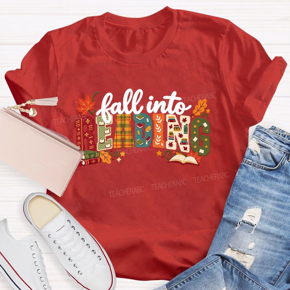 Fall Into Reading Autumn Reading Teacher T-shirt