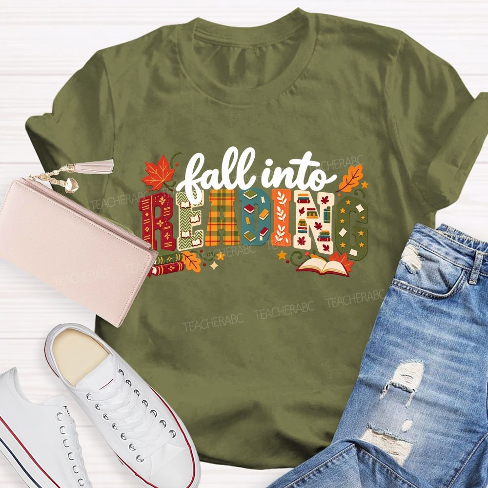 Fall Into Reading Autumn Reading Teacher T-shirt