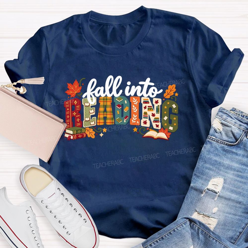 Fall Into Reading Autumn Reading Teacher T-shirt