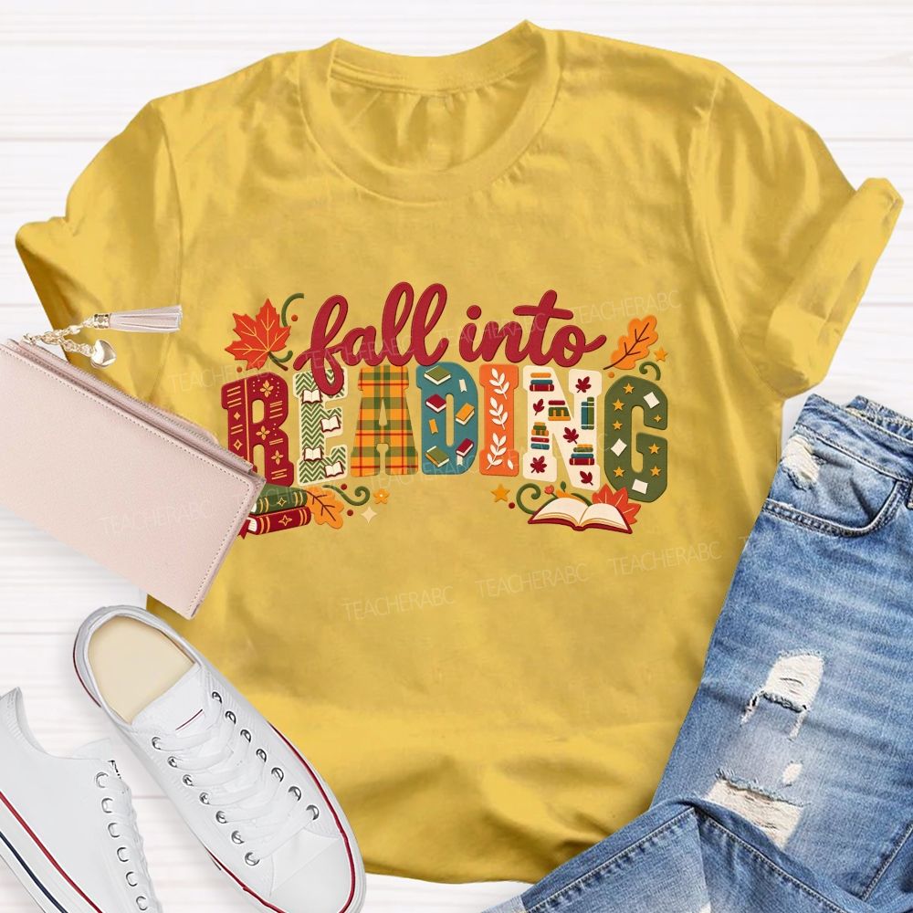 Fall Into Reading Autumn Reading Teacher T-shirt