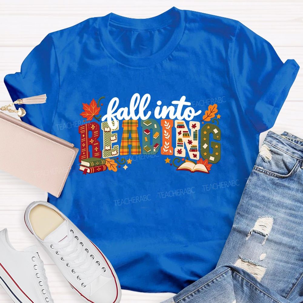 Fall Into Reading Autumn Reading Teacher T-shirt