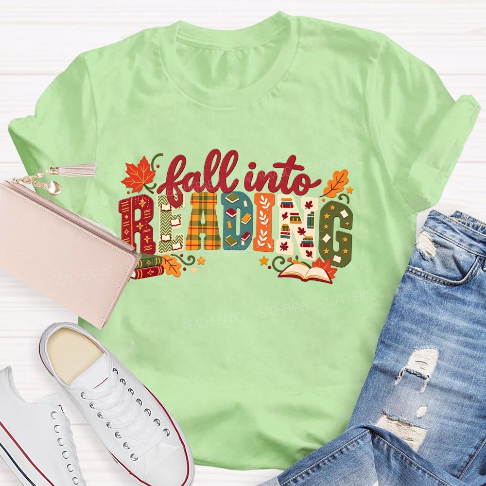 Fall Into Reading Autumn Reading Teacher T-shirt