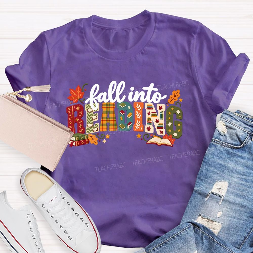 Fall Into Reading Autumn Reading Teacher T-shirt