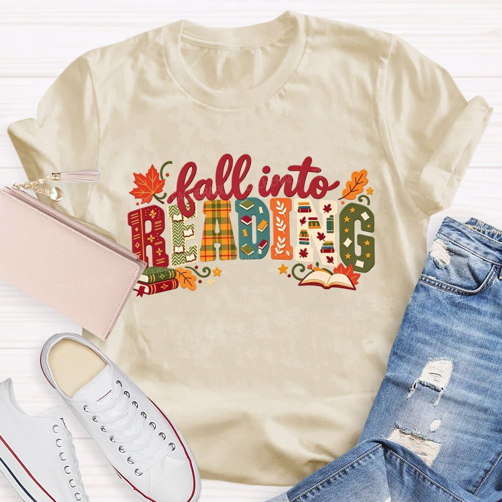 Fall Into Reading Autumn Reading Teacher T-shirt