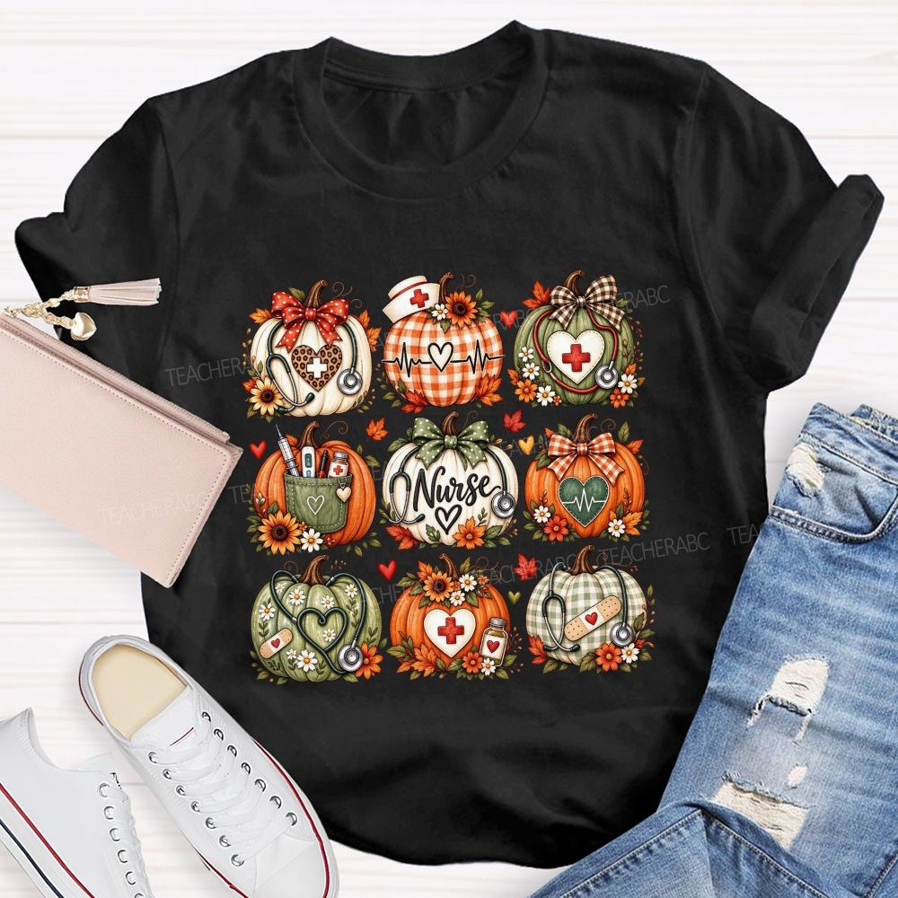 Fall Nurse Pumpkins Thanksgiving T-shirt