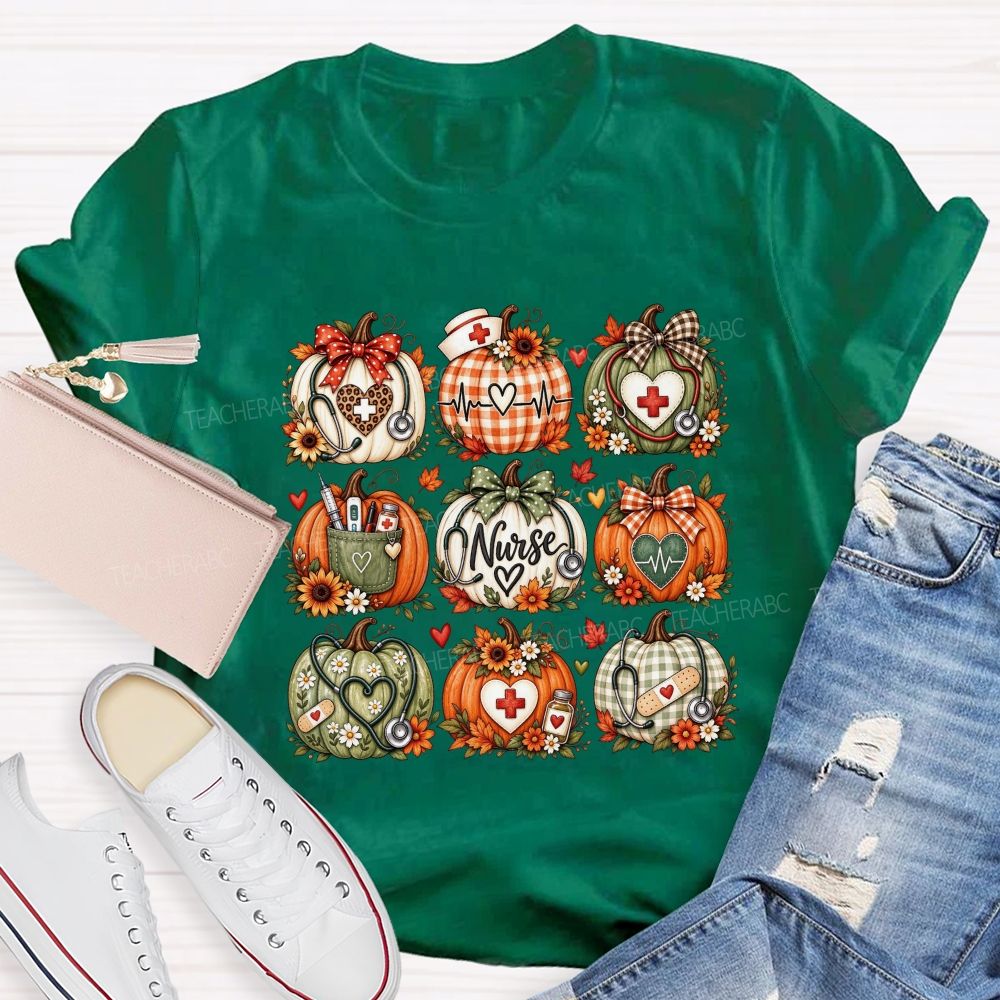Fall Nurse Pumpkins Thanksgiving T-shirt