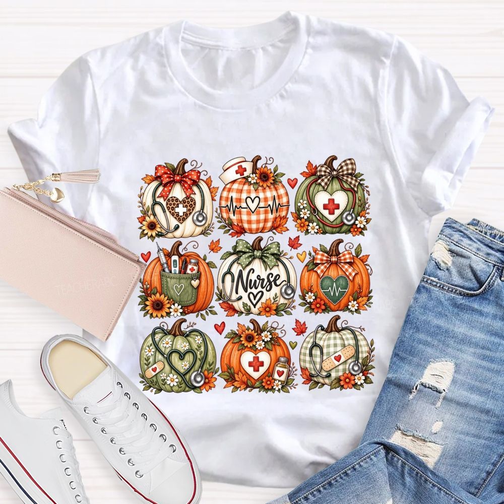 Fall Nurse Pumpkins Thanksgiving T-shirt