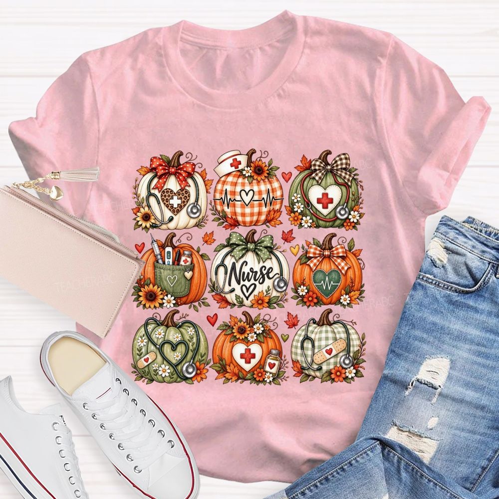 Fall Nurse Pumpkins Thanksgiving T-shirt