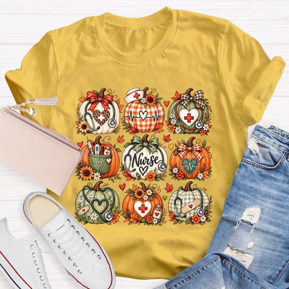 Fall Nurse Pumpkins Thanksgiving T-shirt