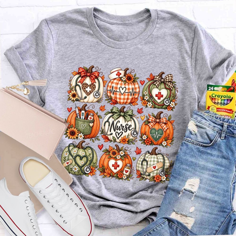 Fall Nurse Pumpkins Thanksgiving T-shirt