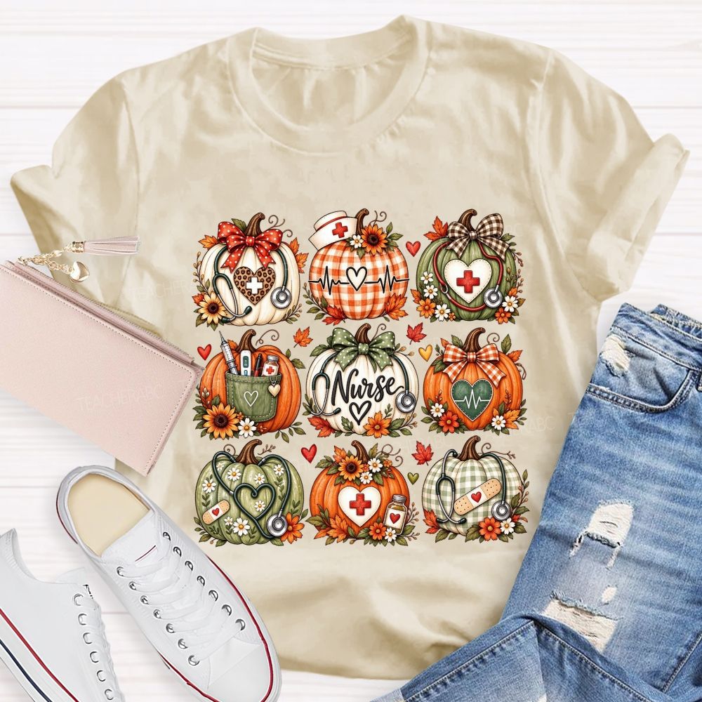 Fall Nurse Pumpkins Thanksgiving T-shirt