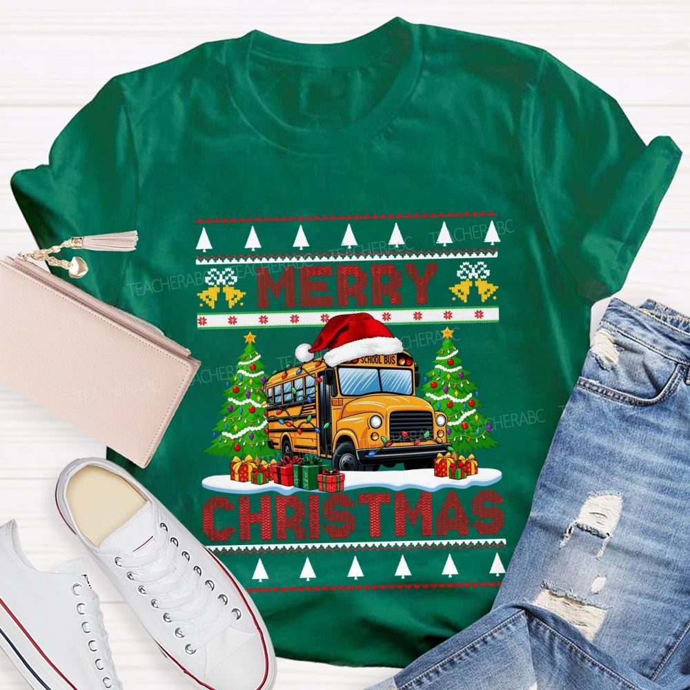 School Bus Driver Merry Christmas Holiday T-shirt