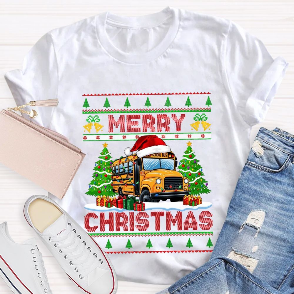 School Bus Driver Merry Christmas Holiday T-shirt