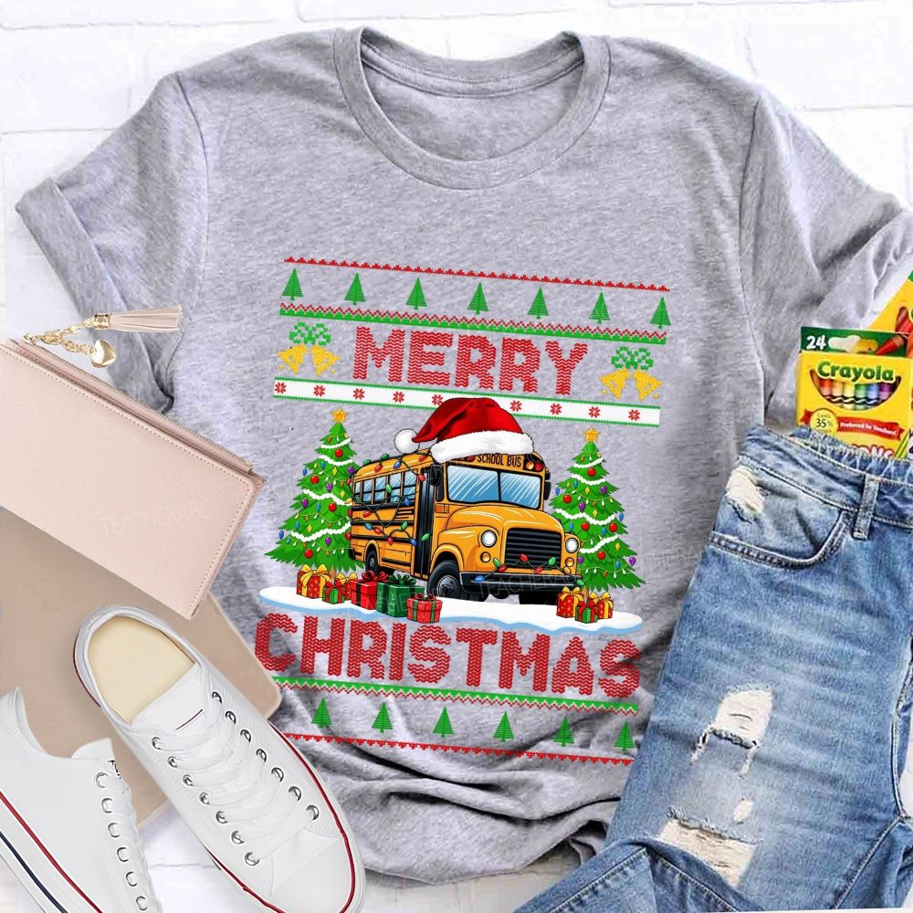 School Bus Driver Merry Christmas Holiday T-shirt