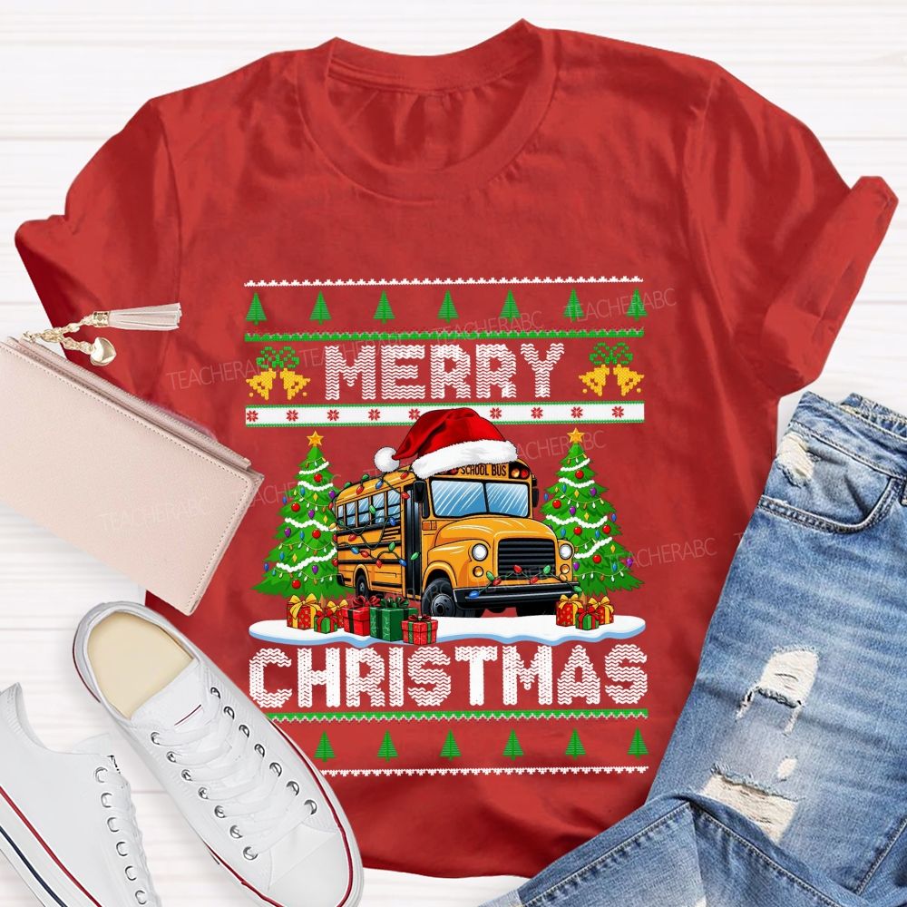 School Bus Driver Merry Christmas Holiday T-shirt