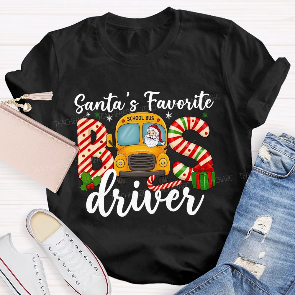Santa’S Favorite School Bus Driver Christmas T-shirt