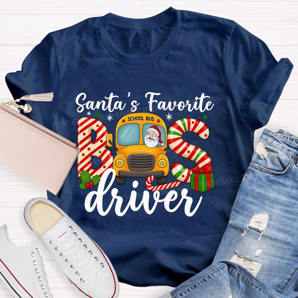 Santa’S Favorite School Bus Driver Christmas T-shirt