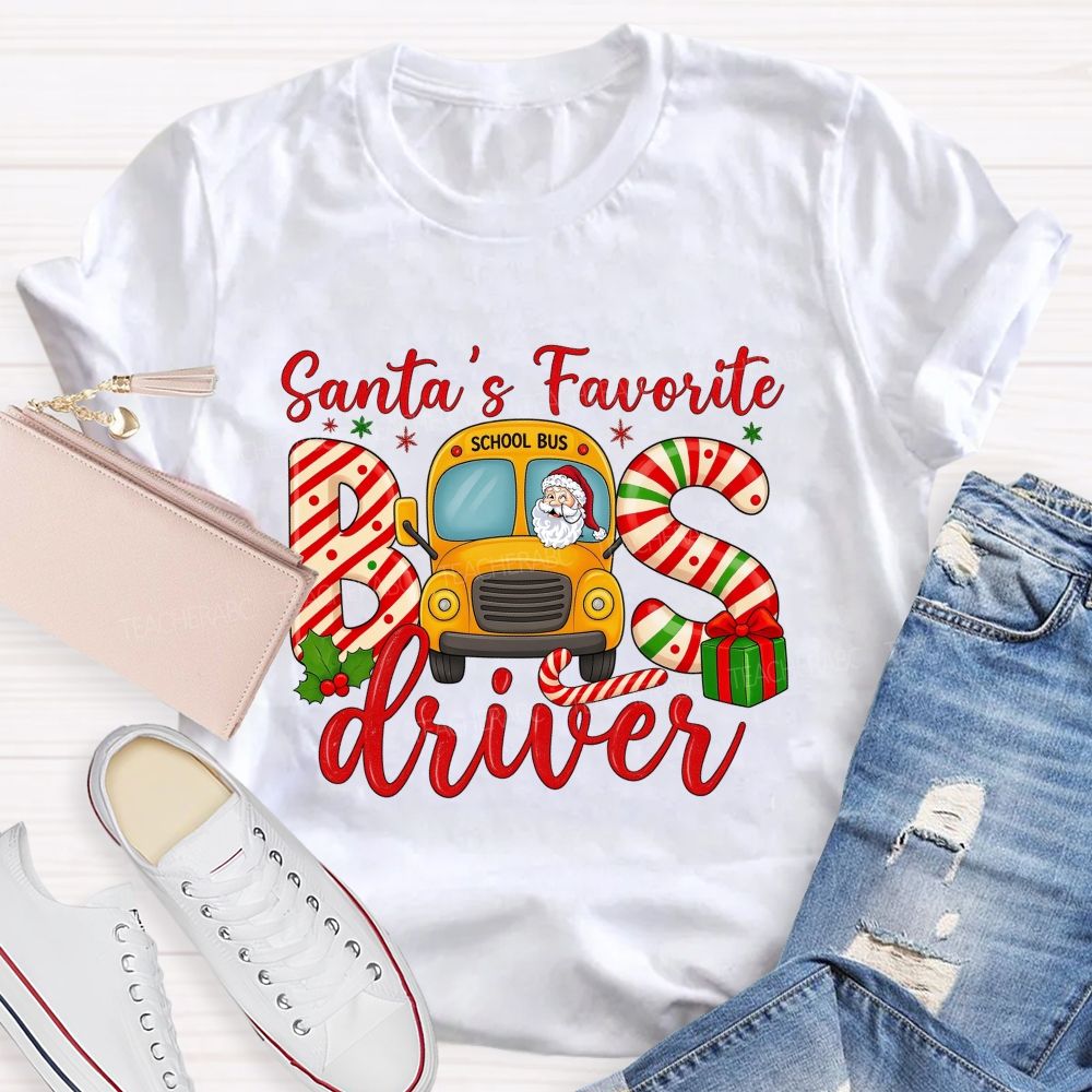 Santa’S Favorite School Bus Driver Christmas T-shirt