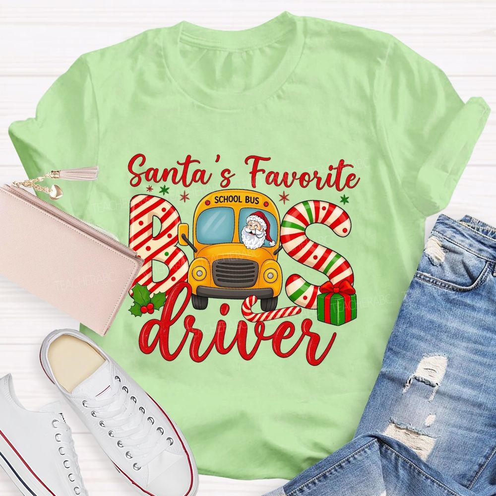 Santa’S Favorite School Bus Driver Christmas T-shirt
