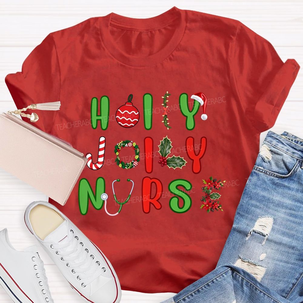 Holly Jolly Nurse Merry Christmas T-shirt