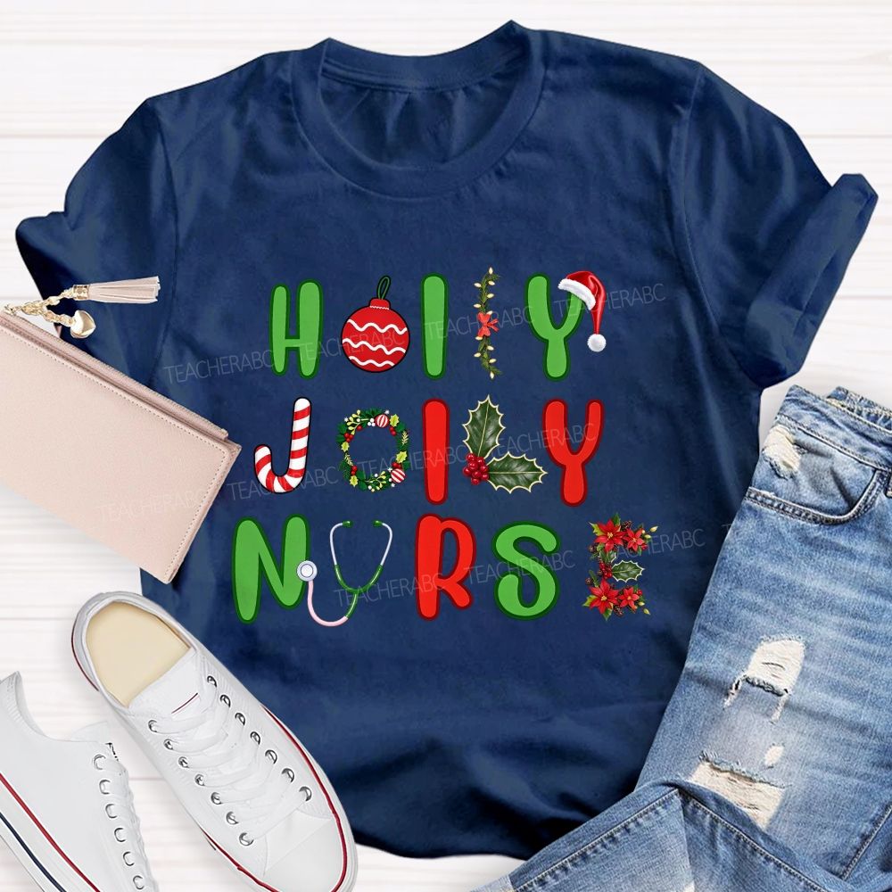 Holly Jolly Nurse Merry Christmas T-shirt