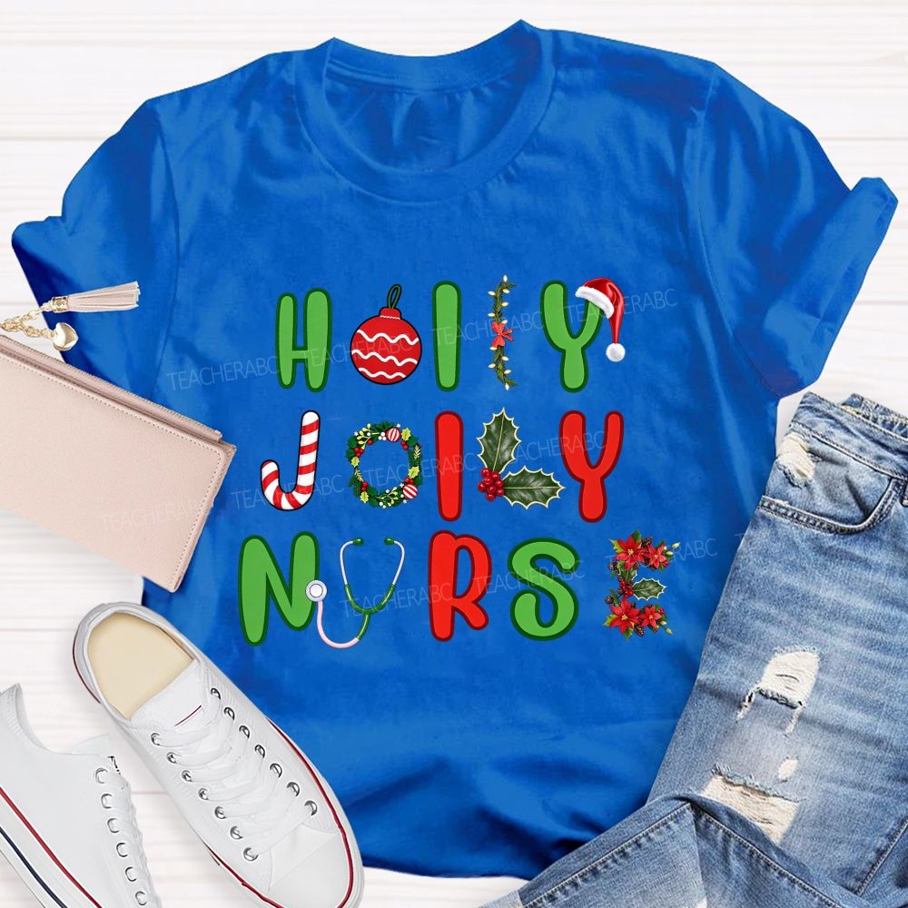 Holly Jolly Nurse Merry Christmas T-shirt