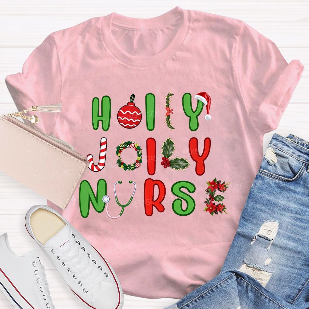 Holly Jolly Nurse Merry Christmas T-shirt