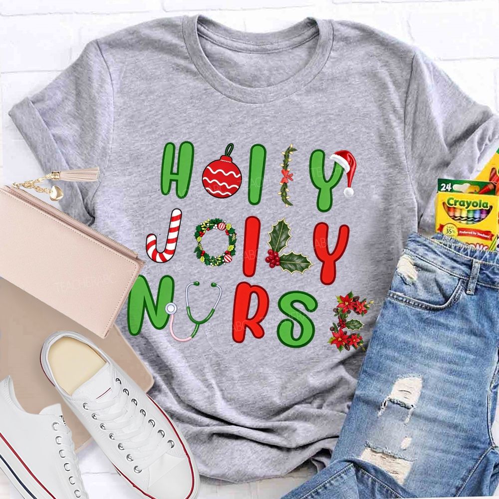 Holly Jolly Nurse Merry Christmas T-shirt