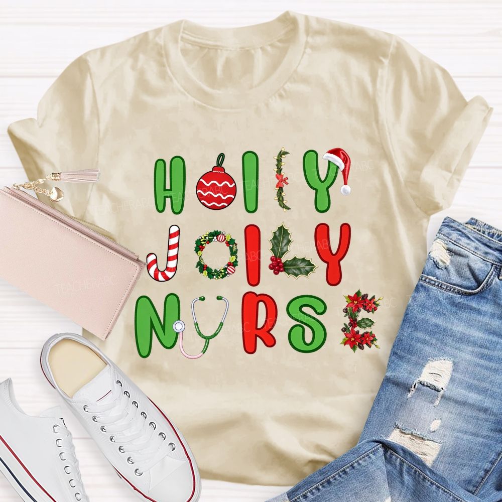 Holly Jolly Nurse Merry Christmas T-shirt