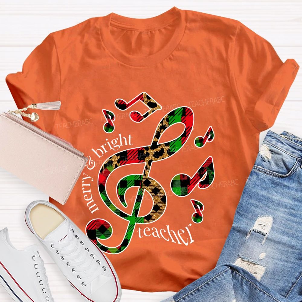 Merry And Bright Christmas For Music Teacher T-shirt