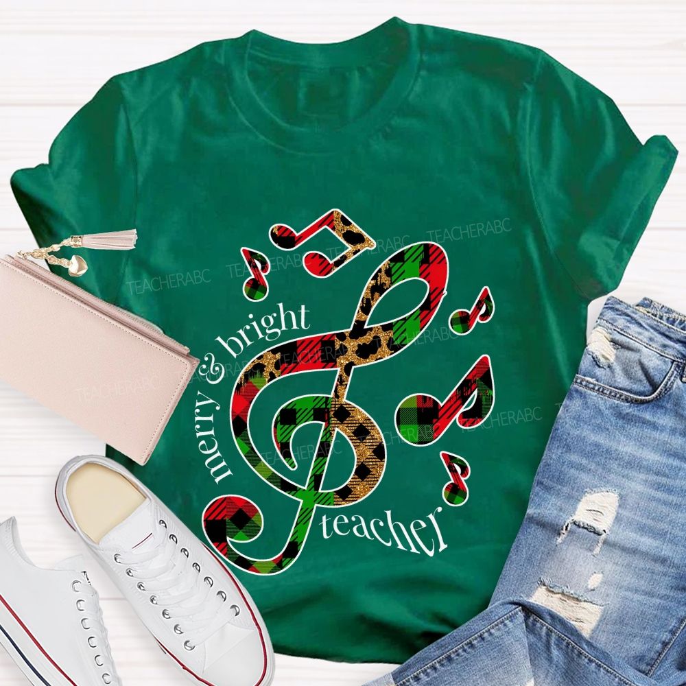 Merry And Bright Christmas For Music Teacher T-shirt