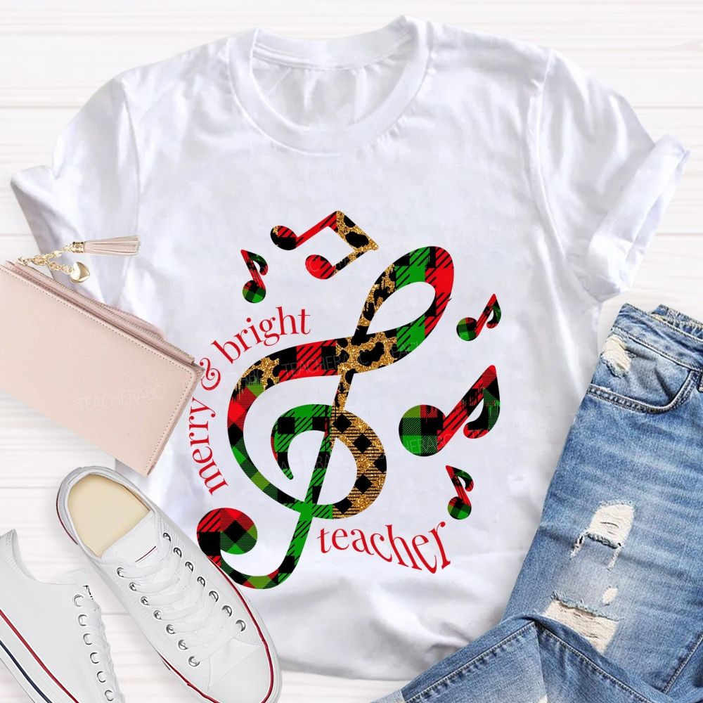 Merry And Bright Christmas For Music Teacher T-shirt