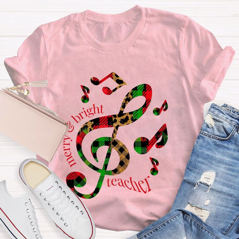Merry And Bright Christmas For Music Teacher T-shirt