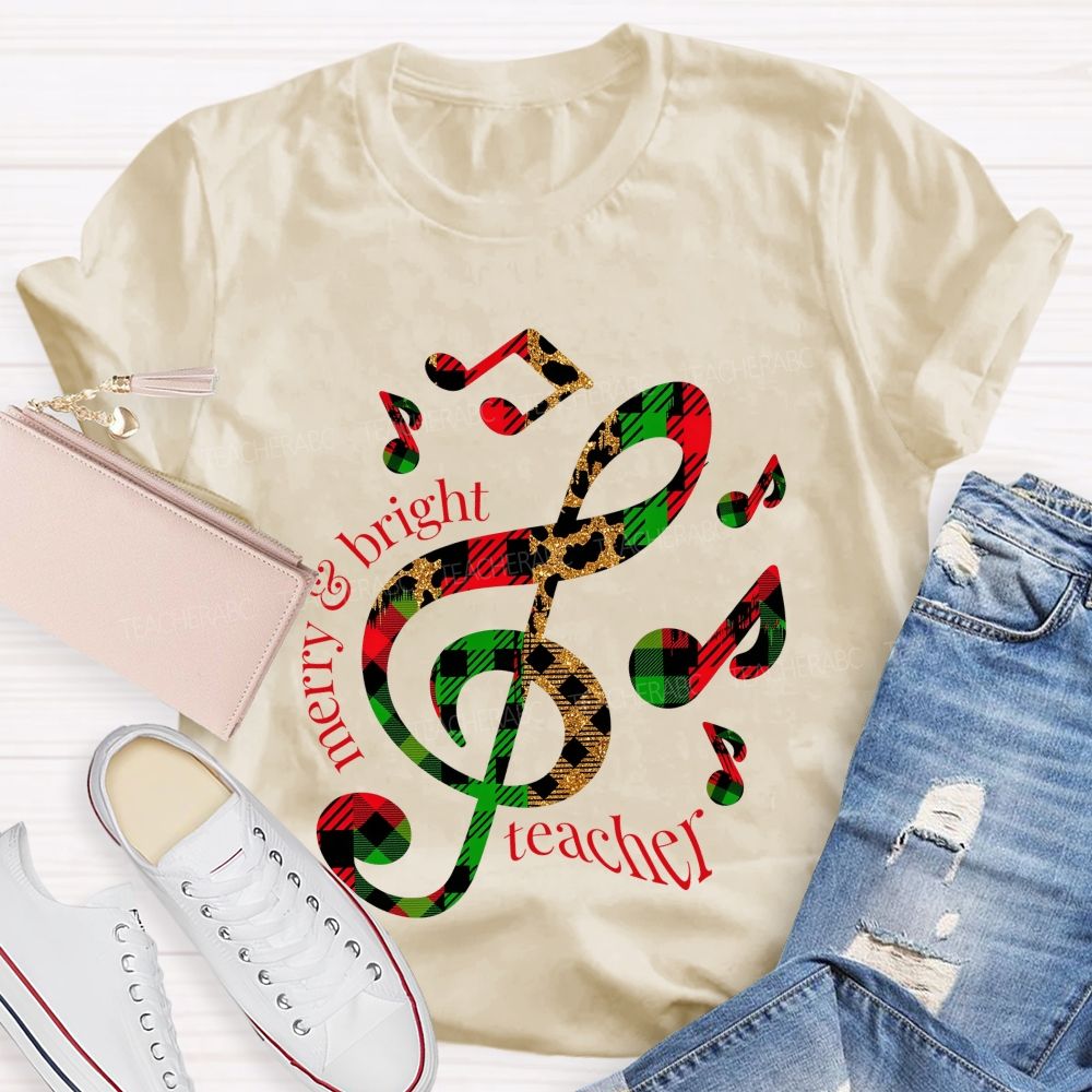 Merry And Bright Christmas For Music Teacher T-shirt