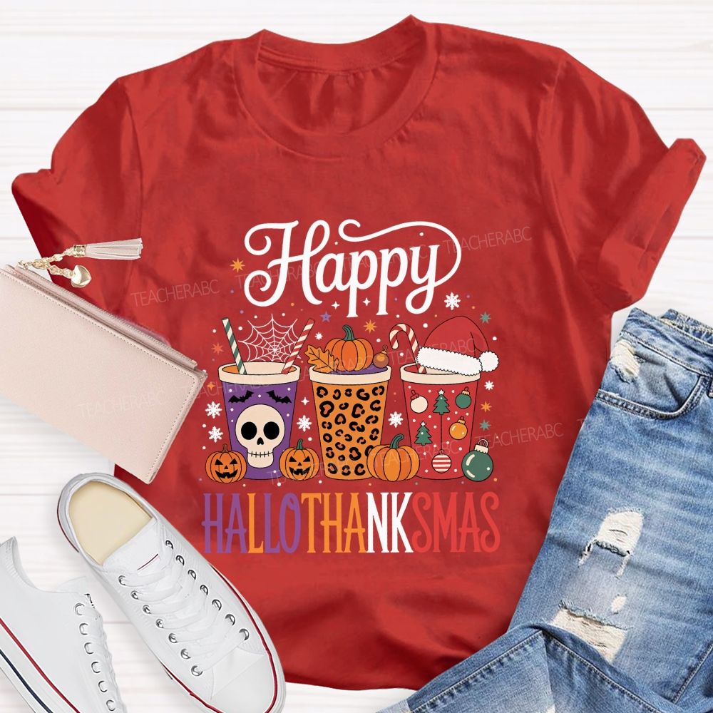 Happy Hallothanksmas Pumpkin Teacher T-shirt