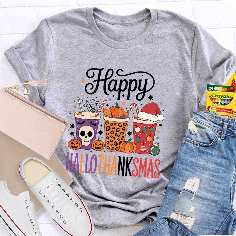 Happy Hallothanksmas Pumpkin Teacher T-shirt