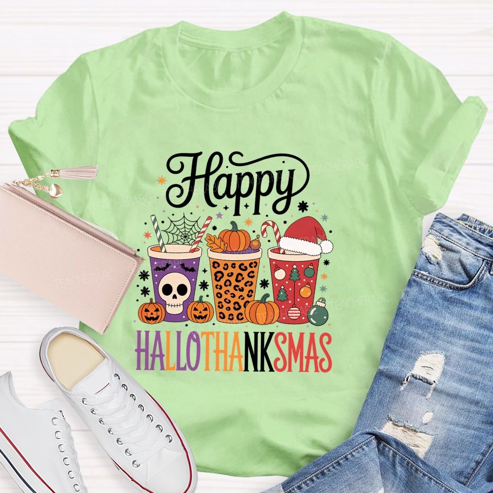 Happy Hallothanksmas Pumpkin Teacher T-shirt