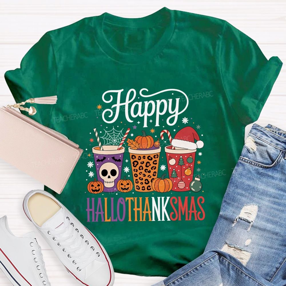 Happy Hallothanksmas Pumpkin Teacher T-shirt
