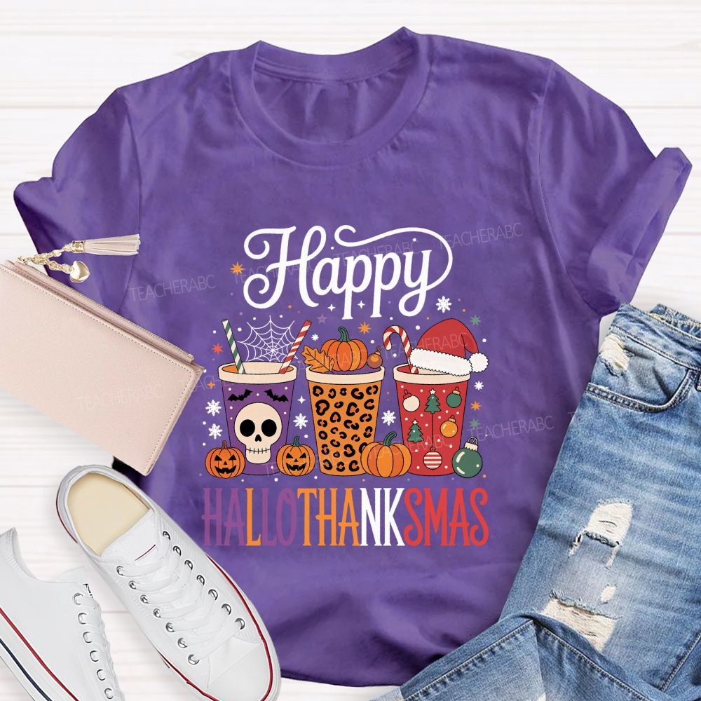 Happy Hallothanksmas Pumpkin Teacher T-shirt