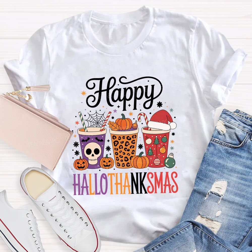 Happy Hallothanksmas Pumpkin Teacher T-shirt