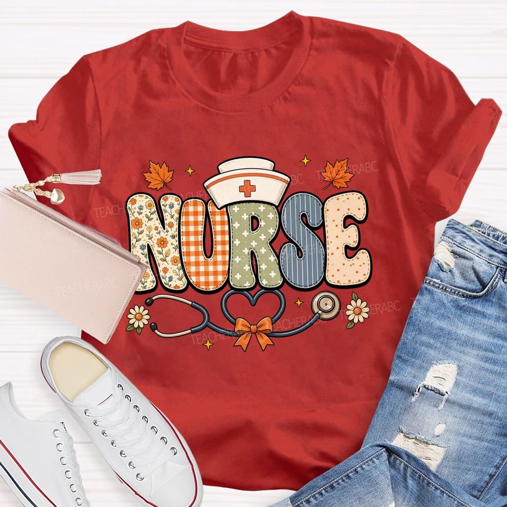 Nurse Orange Plaid Letters Teacher T-shirt