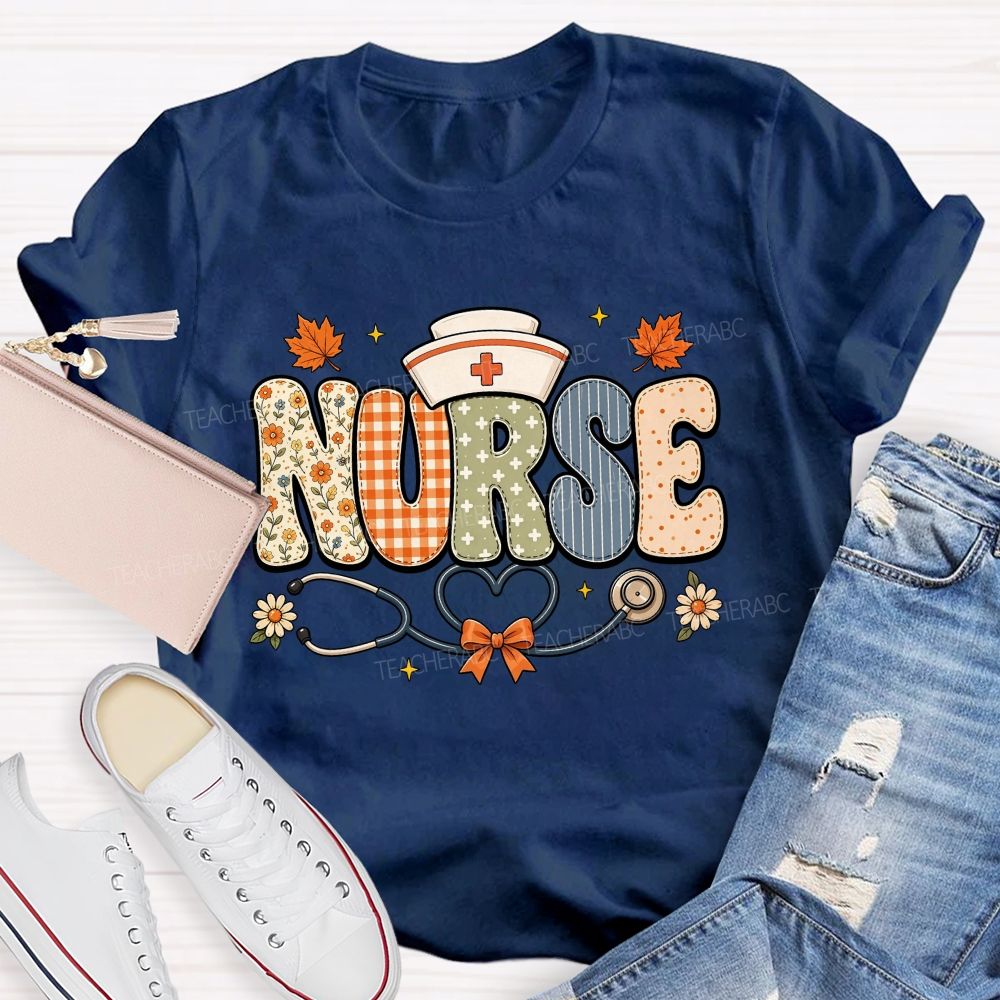 Nurse Orange Plaid Letters Teacher T-shirt