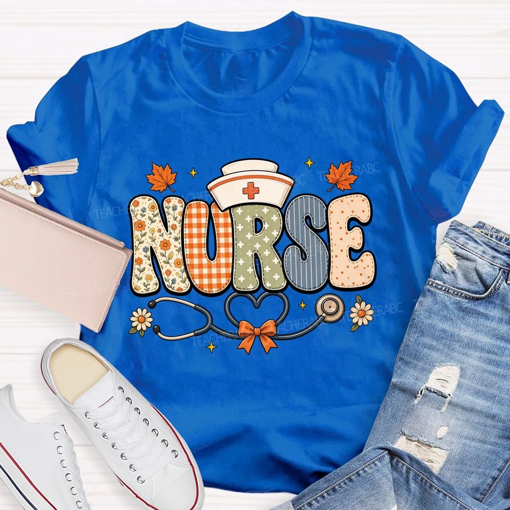 Nurse Orange Plaid Letters Teacher T-shirt