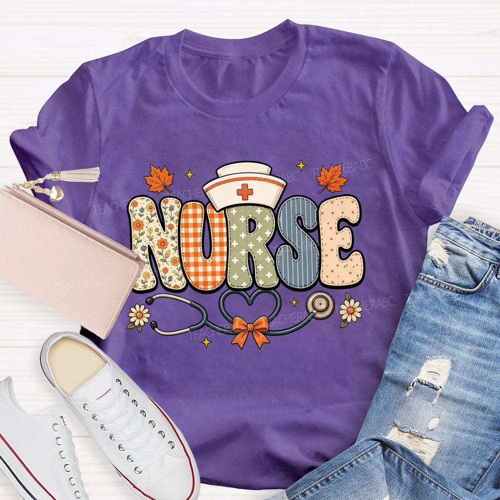 Nurse Orange Plaid Letters Teacher T-shirt